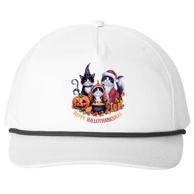 Cat Halloween Christmas Happy Hallothanksmas Thanksgiving Gift Snapback Five-Panel Rope Hat