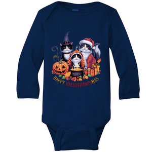 Cat Halloween Christmas Happy Hallothanksmas Thanksgiving Gift Baby Long Sleeve Bodysuit