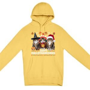 Cat Halloween Christmas Happy Hallothanksmas Thanksgiving Gift Premium Pullover Hoodie