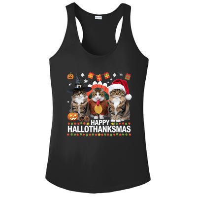 Cat Halloween Christmas Happy Hallothanksmas Thanksgiving Gift Ladies PosiCharge Competitor Racerback Tank