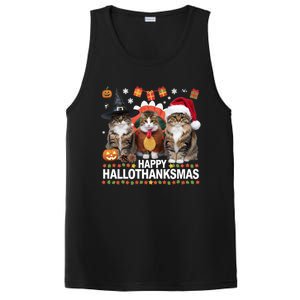 Cat Halloween Christmas Happy Hallothanksmas Thanksgiving Gift PosiCharge Competitor Tank