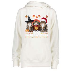 Cat Halloween Christmas Happy Hallothanksmas Thanksgiving Gift Womens Funnel Neck Pullover Hood