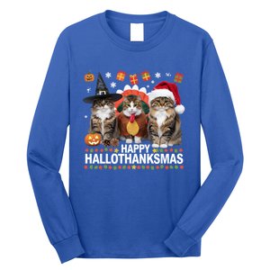 Cat Halloween Christmas Happy Hallothanksmas Thanksgiving Gift Long Sleeve Shirt