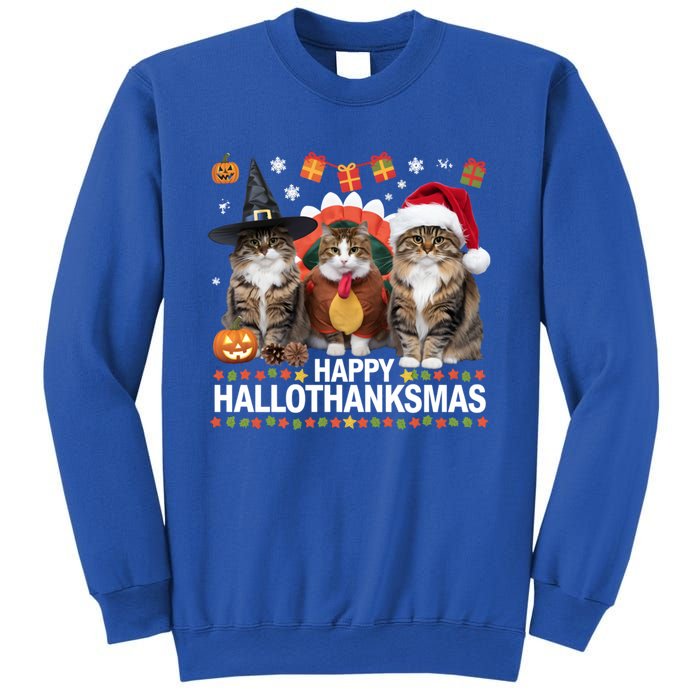 Cat Halloween Christmas Happy Hallothanksmas Thanksgiving Gift Sweatshirt