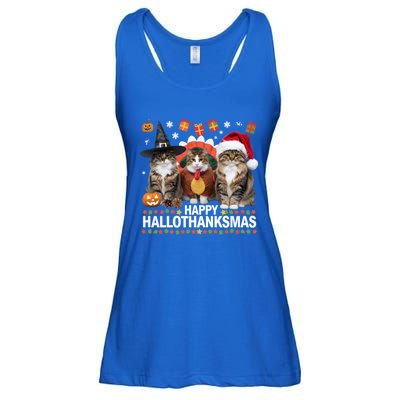 Cat Halloween Christmas Happy Hallothanksmas Thanksgiving Gift Ladies Essential Flowy Tank