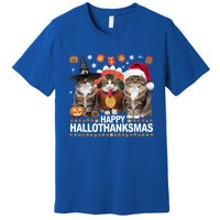 Cat Halloween Christmas Happy Hallothanksmas Thanksgiving Gift Premium T-Shirt