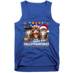 Cat Halloween Christmas Happy Hallothanksmas Thanksgiving Gift Tank Top