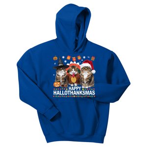 Cat Halloween Christmas Happy Hallothanksmas Thanksgiving Gift Kids Hoodie