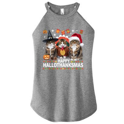 Cat Halloween Christmas Happy Hallothanksmas Thanksgiving Gift Women's Perfect Tri Rocker Tank