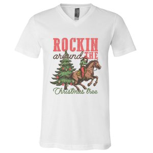 Christmas Horse Cowgirl V-Neck T-Shirt