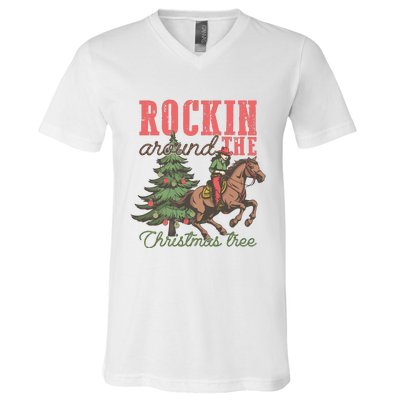 Christmas Horse Cowgirl V-Neck T-Shirt