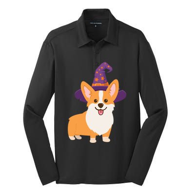 Corgi Halloween Cute Dog With Witchs Hat Meaningful Gift Silk Touch Performance Long Sleeve Polo