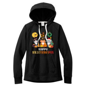 Cat Halloween Christmas Happy Hallothanksmas Thanksgiving Gift Women's Fleece Hoodie