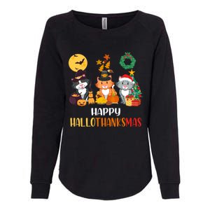 Cat Halloween Christmas Happy Hallothanksmas Thanksgiving Gift Womens California Wash Sweatshirt