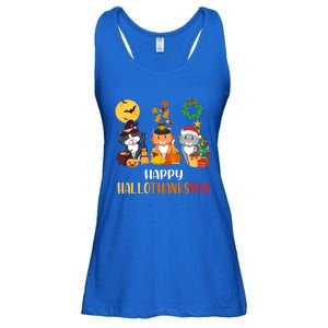 Cat Halloween Christmas Happy Hallothanksmas Thanksgiving Gift Ladies Essential Flowy Tank