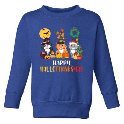 Cat Halloween Christmas Happy Hallothanksmas Thanksgiving Gift Toddler Sweatshirt