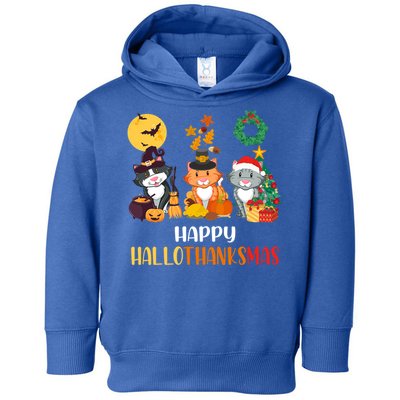 Cat Halloween Christmas Happy Hallothanksmas Thanksgiving Gift Toddler Hoodie