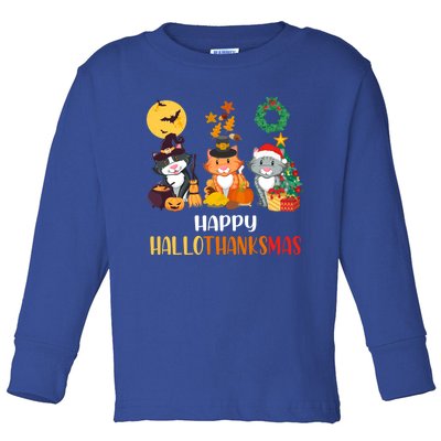 Cat Halloween Christmas Happy Hallothanksmas Thanksgiving Gift Toddler Long Sleeve Shirt