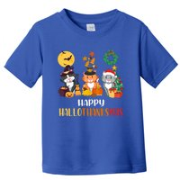 Cat Halloween Christmas Happy Hallothanksmas Thanksgiving Gift Toddler T-Shirt