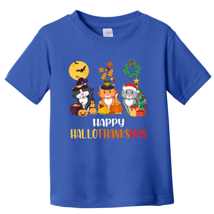 Cat Halloween Christmas Happy Hallothanksmas Thanksgiving Gift Toddler T-Shirt