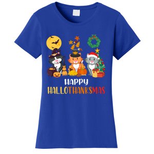 Cat Halloween Christmas Happy Hallothanksmas Thanksgiving Gift Women's T-Shirt