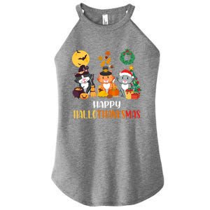 Cat Halloween Christmas Happy Hallothanksmas Thanksgiving Gift Women's Perfect Tri Rocker Tank