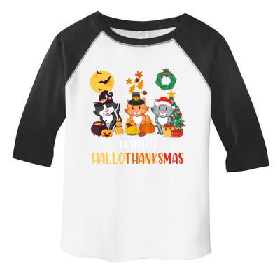 Cat Halloween Christmas Happy Hallothanksmas Thanksgiving Gift Toddler Fine Jersey T-Shirt