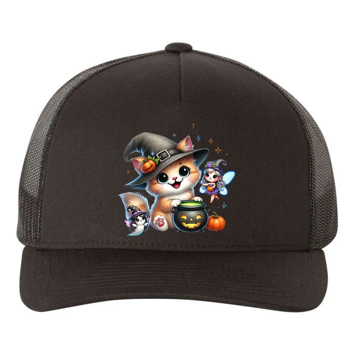 Cute Halloween Cat Fairy And Ghost Playful Witch Design Yupoong Adult 5-Panel Trucker Hat