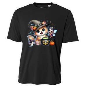 Cute Halloween Cat Fairy And Ghost Playful Witch Design Cooling Performance Crew T-Shirt