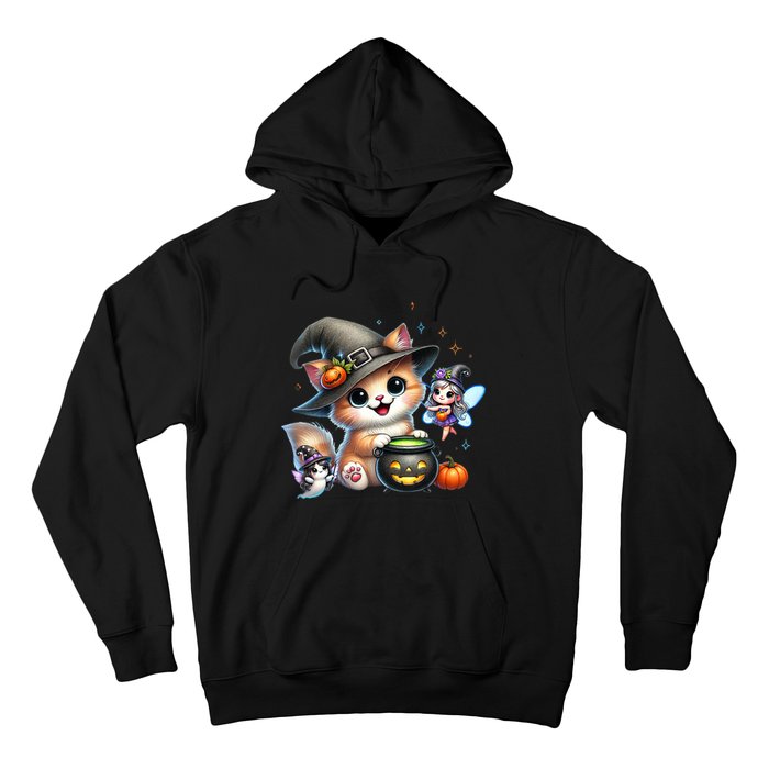 Cute Halloween Cat Fairy And Ghost Playful Witch Design Hoodie