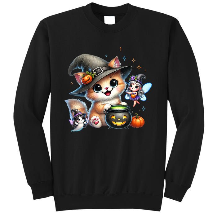 Cute Halloween Cat Fairy And Ghost Playful Witch Design Sweatshirt