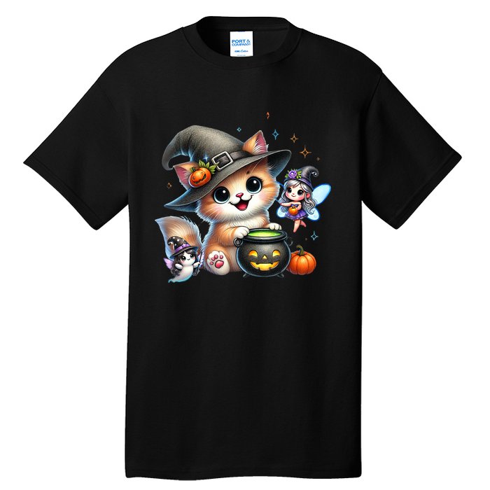 Cute Halloween Cat Fairy And Ghost Playful Witch Design Tall T-Shirt