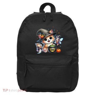 Cute Halloween Cat Fairy And Ghost Playful Witch Design 16 in Basic Backpack