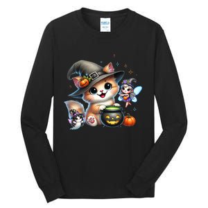 Cute Halloween Cat Fairy And Ghost Playful Witch Design Tall Long Sleeve T-Shirt