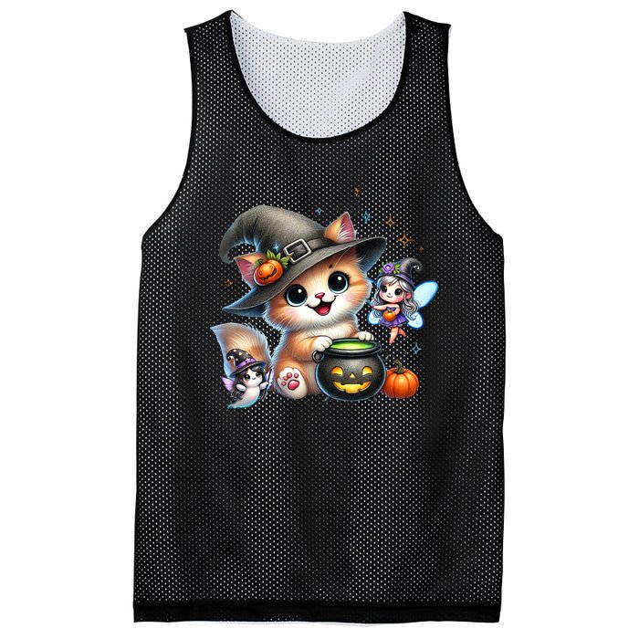 Cute Halloween Cat Fairy And Ghost Playful Witch Design Mesh Reversible Basketball Jersey Tank