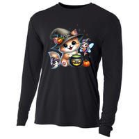 Cute Halloween Cat Fairy And Ghost Playful Witch Design Cooling Performance Long Sleeve Crew