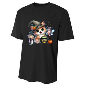 Cute Halloween Cat Fairy And Ghost Playful Witch Design Performance Sprint T-Shirt