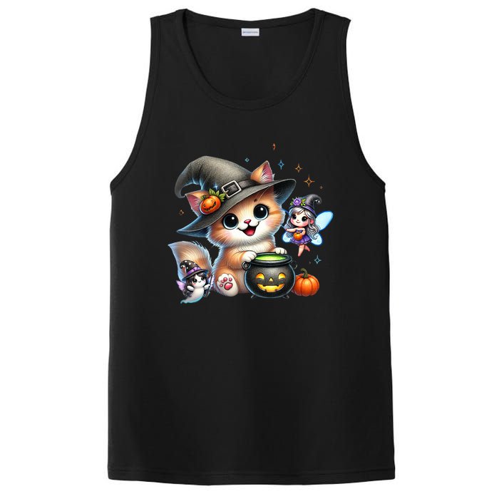 Cute Halloween Cat Fairy And Ghost Playful Witch Design PosiCharge Competitor Tank