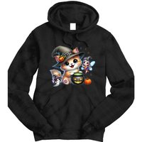 Cute Halloween Cat Fairy And Ghost Playful Witch Design Tie Dye Hoodie