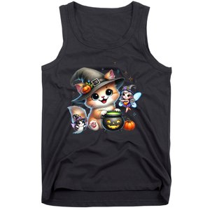 Cute Halloween Cat Fairy And Ghost Playful Witch Design Tank Top