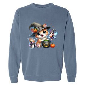 Cute Halloween Cat Fairy And Ghost Playful Witch Design Garment-Dyed Sweatshirt