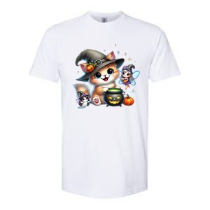 Cute Halloween Cat Fairy And Ghost Playful Witch Design Softstyle CVC T-Shirt