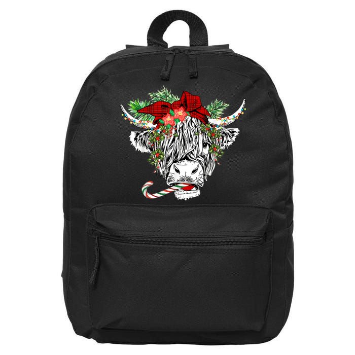 Christmas Highland Cow Merry Christmas Happy Holidays 16 in Basic Backpack