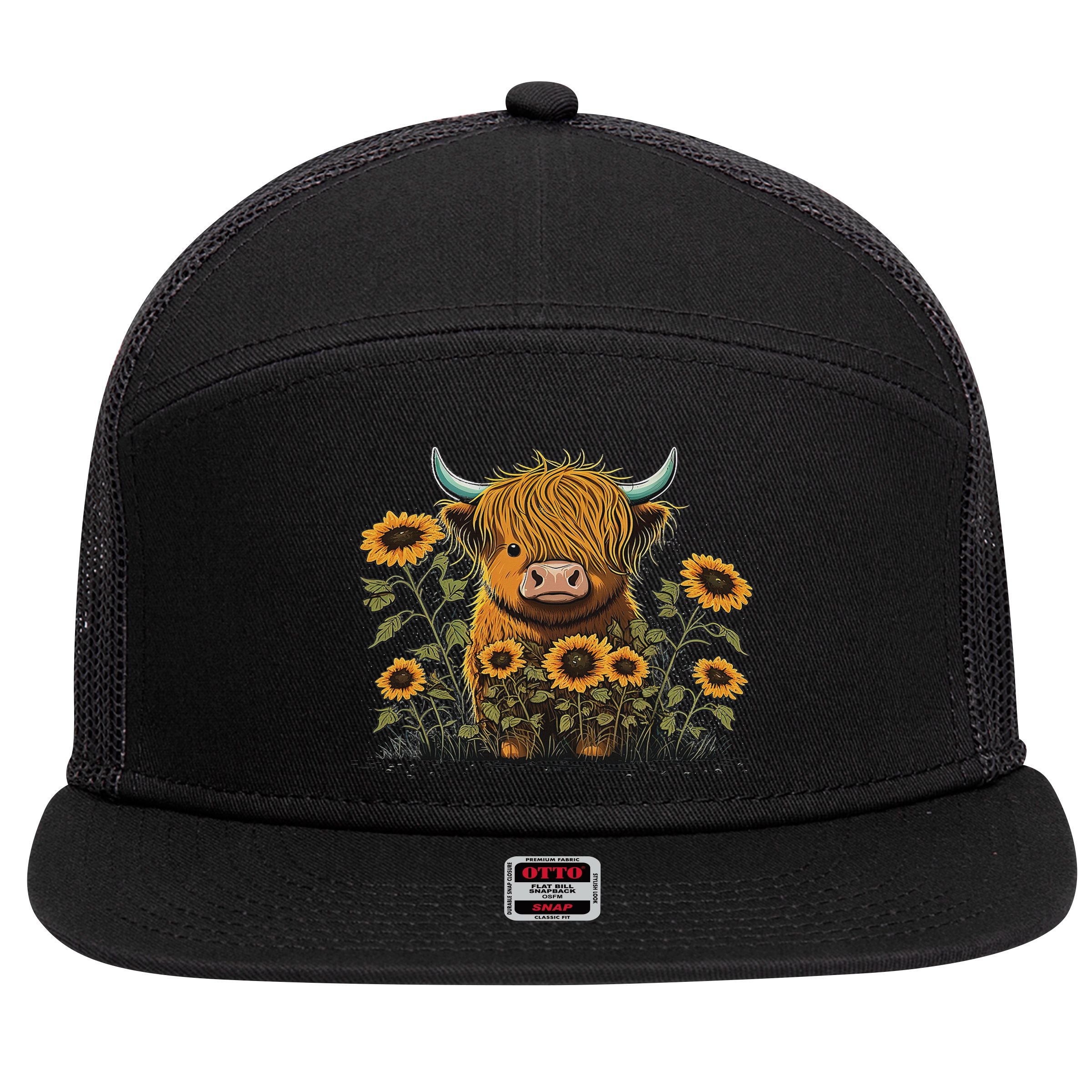 Cute Highland Cattle Cow Funny Highland Cow 7 Panel Mesh Trucker Snapback Hat