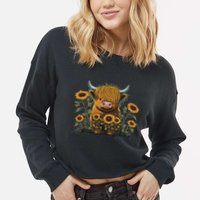 Cute Highland Cattle Cow Funny Highland Cow Cropped Pullover Crew