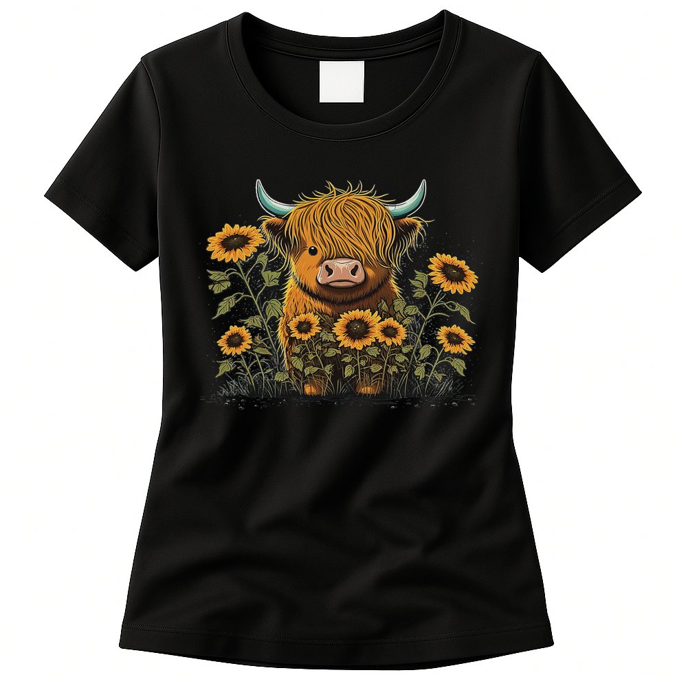 Cute Highland Cattle Cow Funny Highland Cow Womens T-Shirt