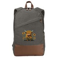 Cute Highland Cattle Cow Funny Highland Cow Cotton Canvas Backpack