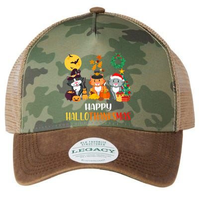 Cat Halloween Christmas Happy Hallothanksmas Thanksgiving Legacy Tie Dye Trucker Hat