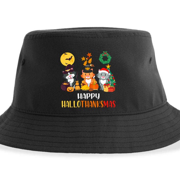 Cat Halloween Christmas Happy Hallothanksmas Thanksgiving Sustainable Bucket Hat