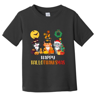 Cat Halloween Christmas Happy Hallothanksmas Thanksgiving Toddler T-Shirt